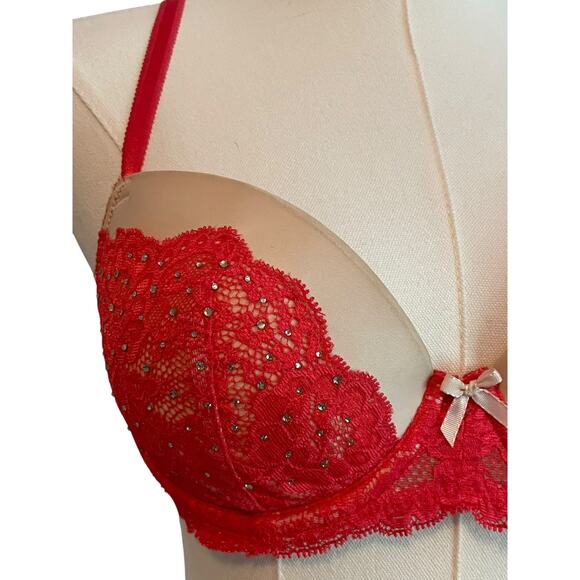 Victoria’s Secret Dream Angels Bra 34C Lined Demi/Demi Buste Double Red Lace - Picture 4 of 9